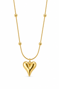 Elegant Gold Heart Pendant Necklace with Beaded Chain