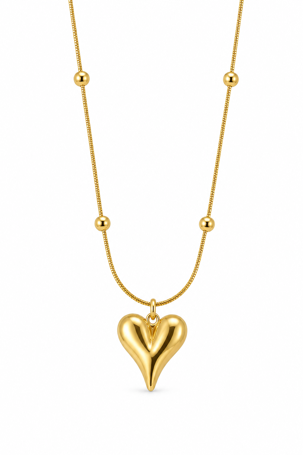 Elegant Gold Heart Pendant Necklace with Beaded Chain