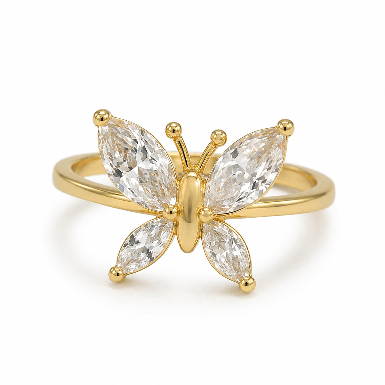Elegant Butterfly Crystal Ring – Gold-Plated Adjustable Fashion Ring